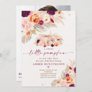 Boho Pampas Grass Pumpkin Burgundy Baby Shower  Invitation