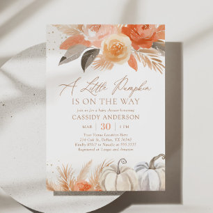 Boho Pampas Grass Pumpkin Fall Baby Shower Invitation