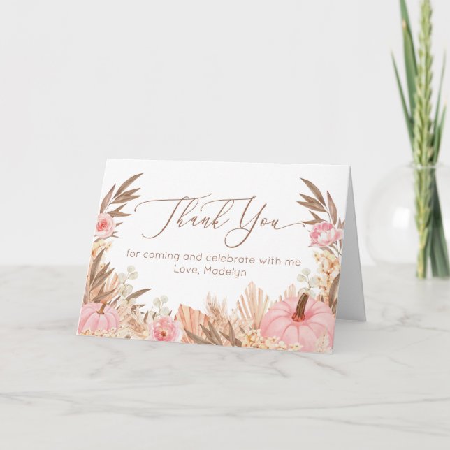 Boho Pampas Grass Pumpkin thank you card (Front)