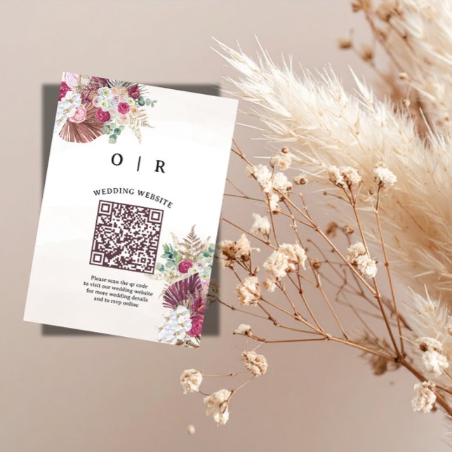Boho Pampas Grass QR Code Wedding Enclosure Card  (Creator Uploaded)