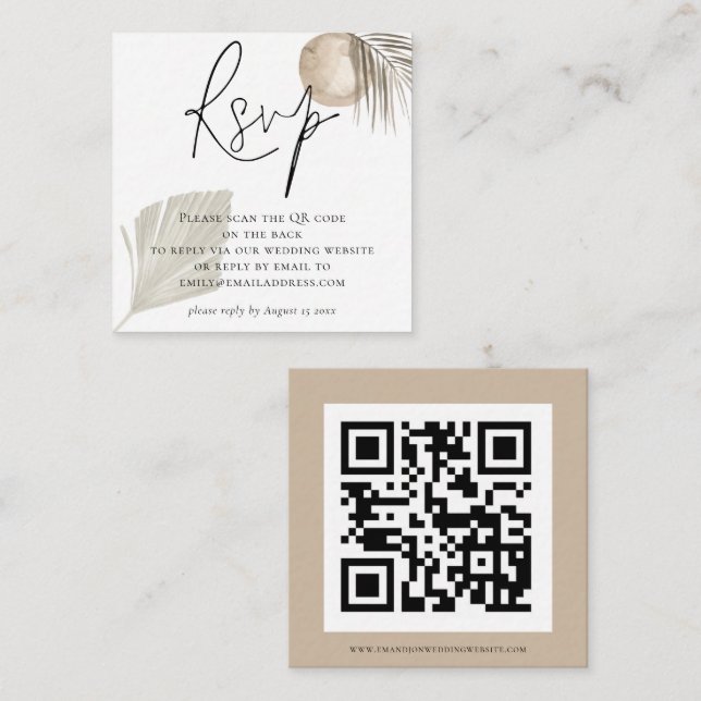 Boho Pampas Grass QR Code Wedding RSVP Enclosure Card (Front/Back)