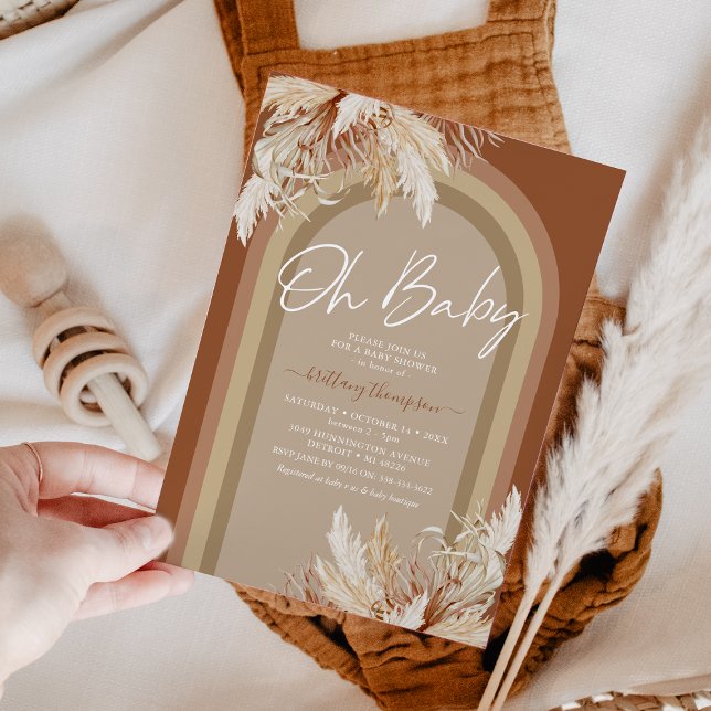 Boho Pampas Grass Rainbow Baby Shower Invitation (Creator Uploaded)