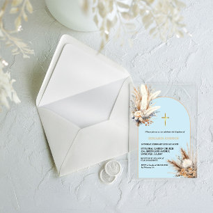Boho Pampas Grass Rainbow Boy Baptism Christening Acrylic Invitations