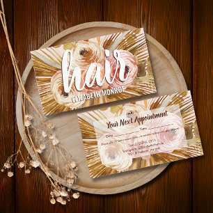 Boho Pampas Grass Roses Hair Stylist Salon Appointment Card