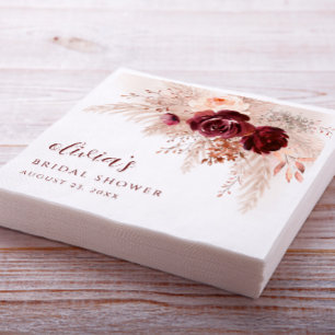 Boho Pampas Grass Roses Wedding Bridal Shower Napkin