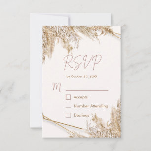 Boho Pampas Grass RSVP Card   Neutral Beige Blush 