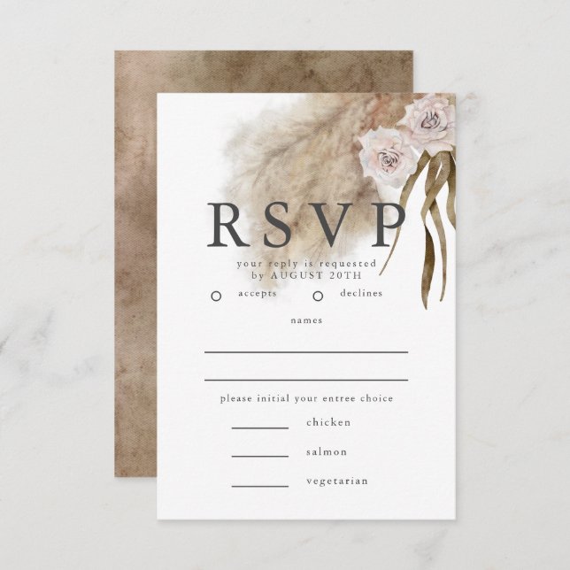 Boho Pampas Grass RSVP with Meal Choice (Front/Back)