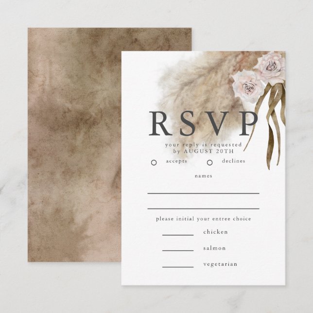 Boho Pampas Grass RSVP with Meal Choice Card (Front/Back)