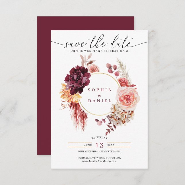 Boho Pampas Grass Rustic Floral Save The Date Invitation (Front/Back)
