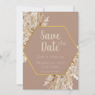 Boho Pampas Grass Save the Date — Beige/Blush