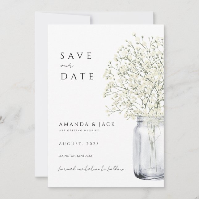 Boho pampas grass save the date minimalist  invitation (Front)