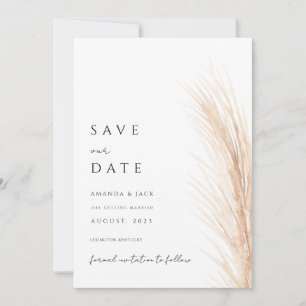 Boho pampas grass save the date minimalist invitation