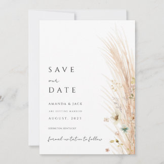 Boho pampas grass save the date minimalist  invitation