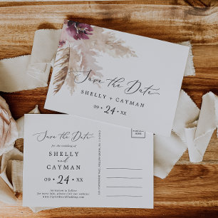 Boho Pampas Grass Save the Date Postcard