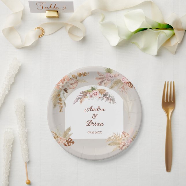 Boho Pampas Grass Special Occasion Paper Plate (Wedding)