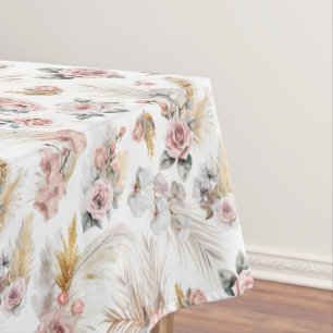 Boho Pampas Grass Tablecloth Blush Floral