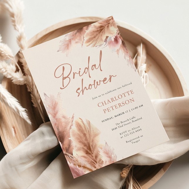 Boho Pampas Grass Terracotta Bridal Shower Invitation (Creator Uploaded)