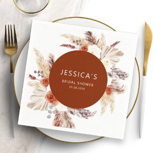 Boho Pampas Grass Terracotta Bridal Shower Napkin