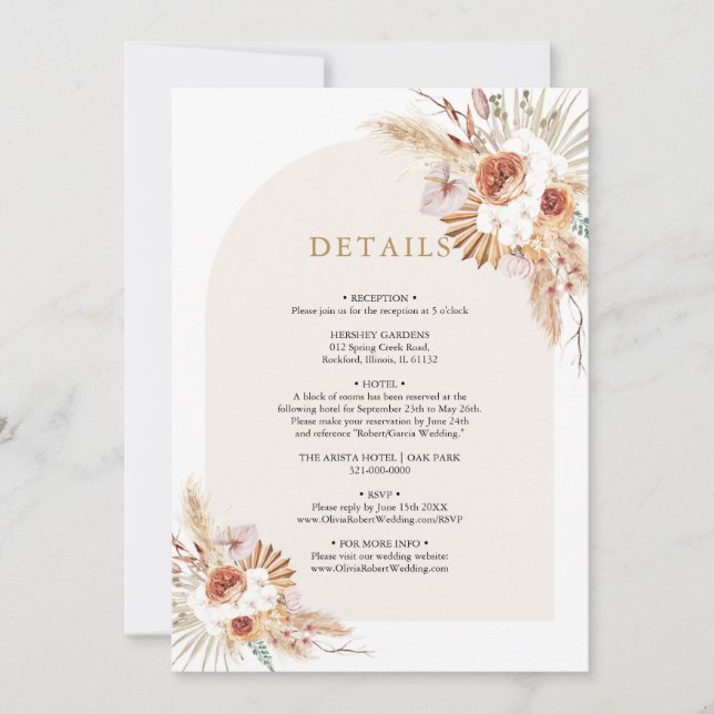 Boho Pampas Grass Terracotta Details Invitation (Front)