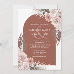 Boho Pampas Grass Terracotta Floral Wedding Invitation