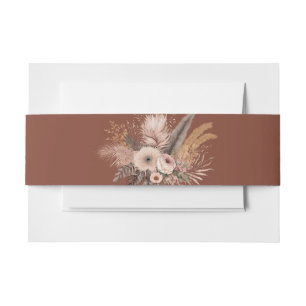 Boho Pampas Grass Terracotta Photo Wedding Invitation Belly Band