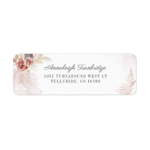 Boho Pampas Grass Terracotta Script Return Address