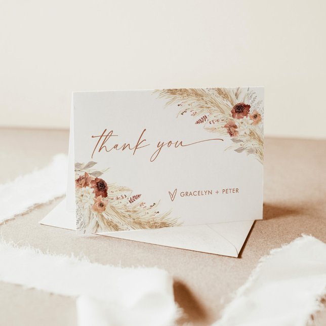 Boho Pampas Grass Thank You Card | Wedding  (Creator Uploaded)