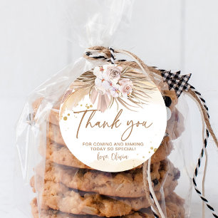 Boho Pampas Grass Thank You Classic Round Sticker