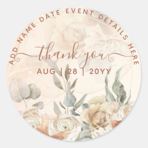  Boho Pampas Grass Thank You Favour Classic Round  Sticker