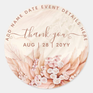 Boho Pampas Grass Thank You Favour Classic Round Sticker