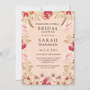 Boho Pampas Grass Watercolor Bridal Shower Invitation