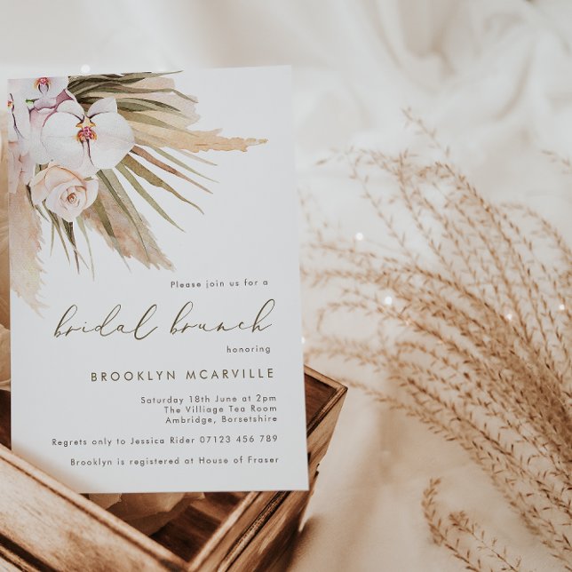 Boho Pampas Grass Watercolor Floral Bridal Brunch Invitation (Creator Uploaded)