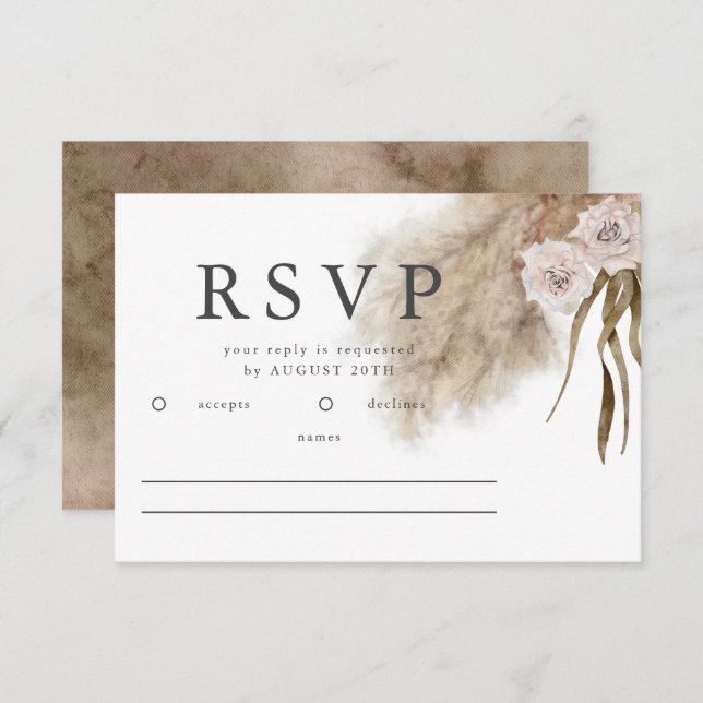 Boho Pampas Grass Watercolor Wedding RSVP (Front/Back)