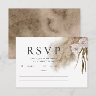 Boho Pampas Grass Watercolor Wedding RSVP Card
