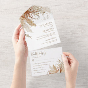 Boho Pampas Grass Wedding All In One Invitation