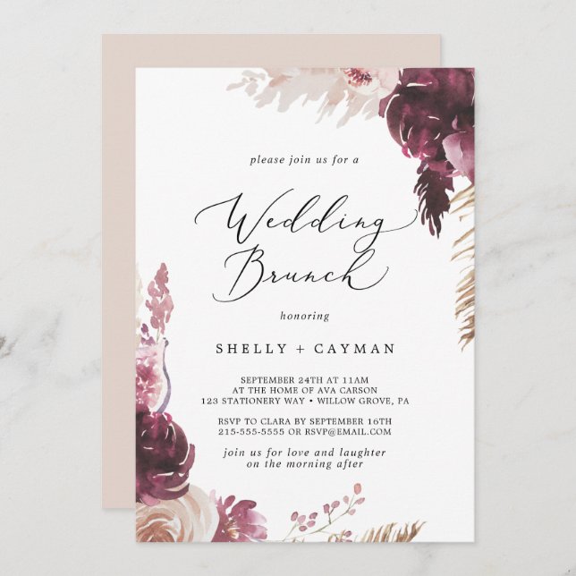 Boho Pampas Grass Wedding Brunch Invitation (Front/Back)