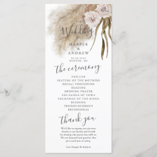Boho Pampas Grass Wedding Ceremony Program Programme