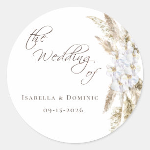 Boho Pampas Grass Wedding  Classic Round Sticker