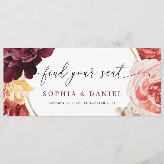 Boho Pampas Grass Wedding Find Your Seat Chart Programme (Front)