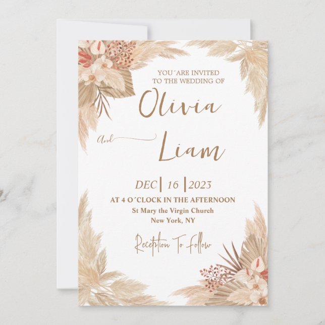 Boho Pampas Grass Wedding Invitation (Front)
