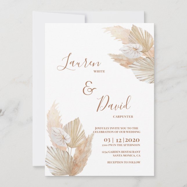 Boho Pampas Grass wedding Invitation (Front)