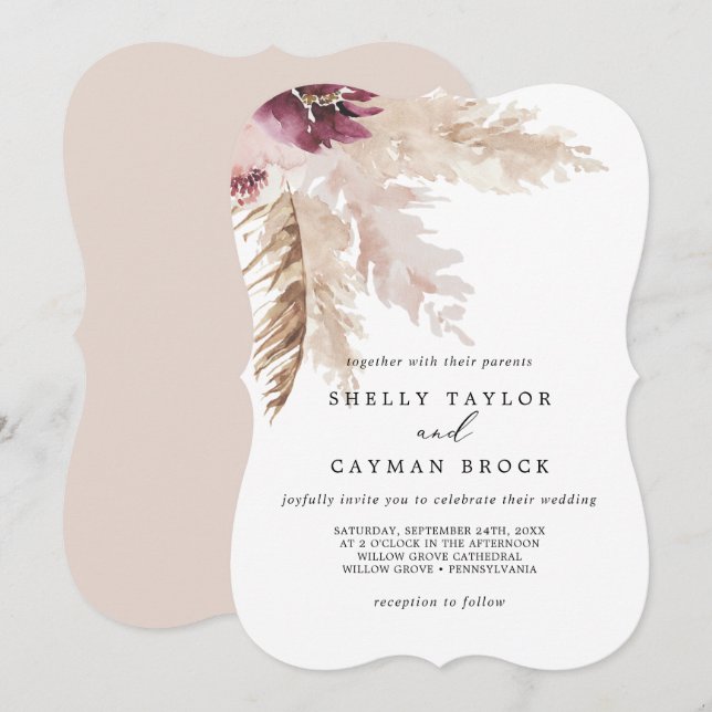 Boho Pampas Grass Wedding Invitation (Front/Back)