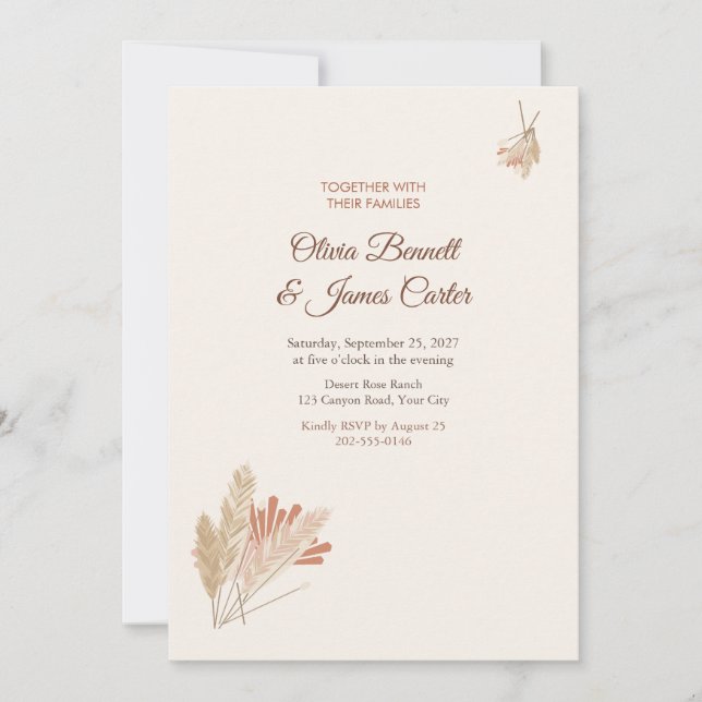 Boho Pampas Grass Wedding Invitation (Front)
