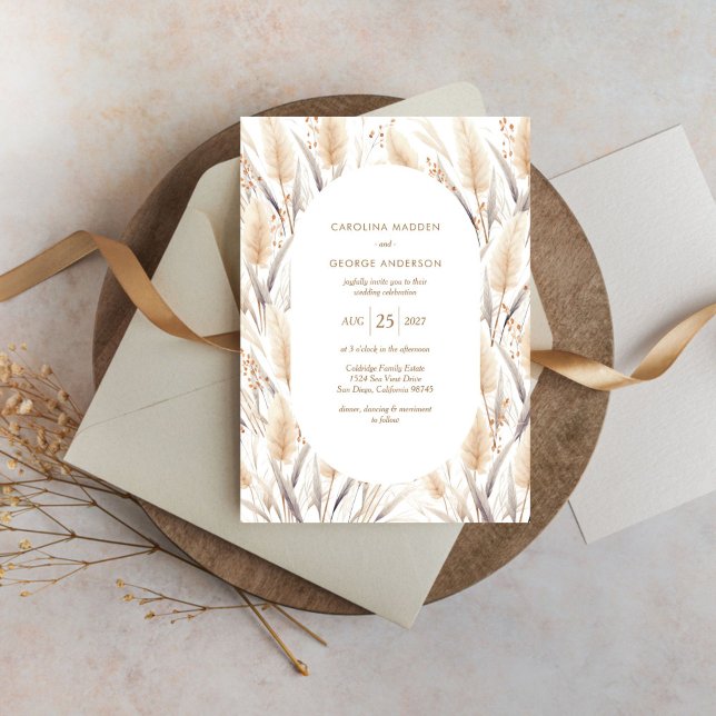 Boho Pampas Grass Wedding Invitation (Creator Uploaded)