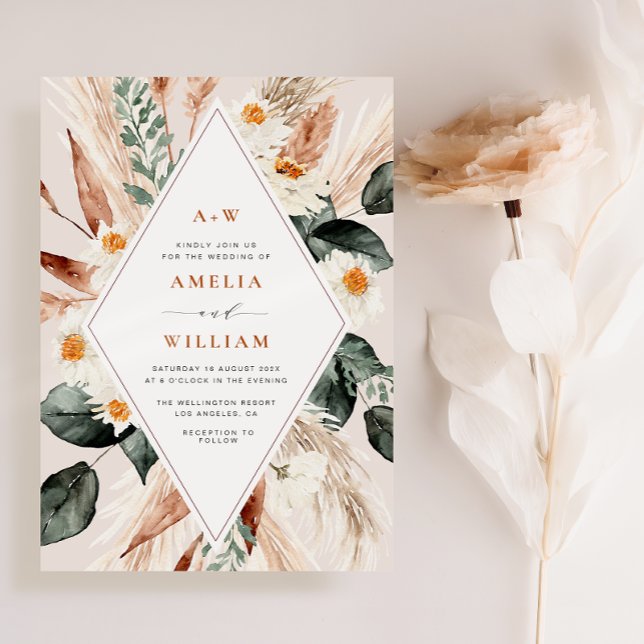 boho pampas grass wedding invitation (Creator Uploaded)