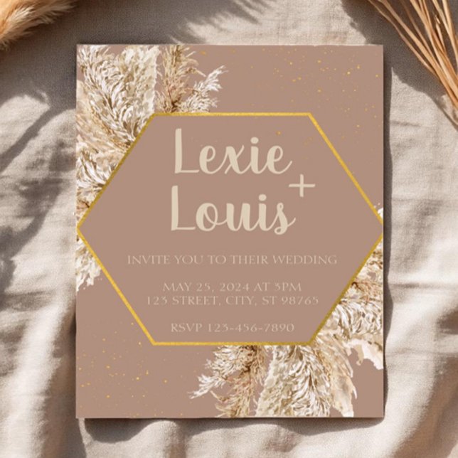 Boho Pampas Grass Wedding Invitation — Beige/Blush (Creator Uploaded)