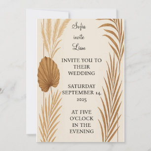 Boho Pampas Grass Wedding Invitation   Minimalist