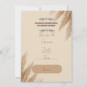 Boho Pampas Grass Wedding Invitation   Rustic Brid