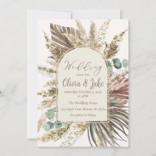Boho Pampas Grass Wedding Invitation — Sage Green