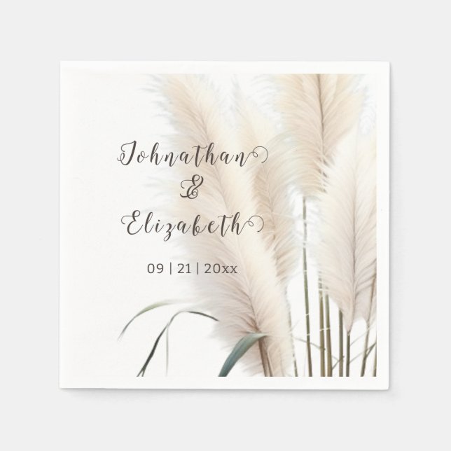 Boho Pampas Grass Wedding Napkin (Front)